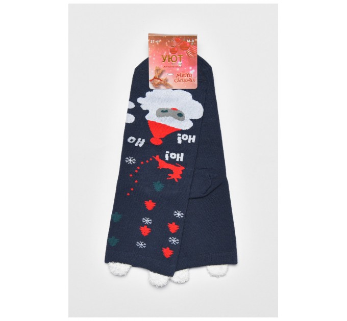 Шкарпетки жіночі з новорічним принтом темно-синього кольору 190968L