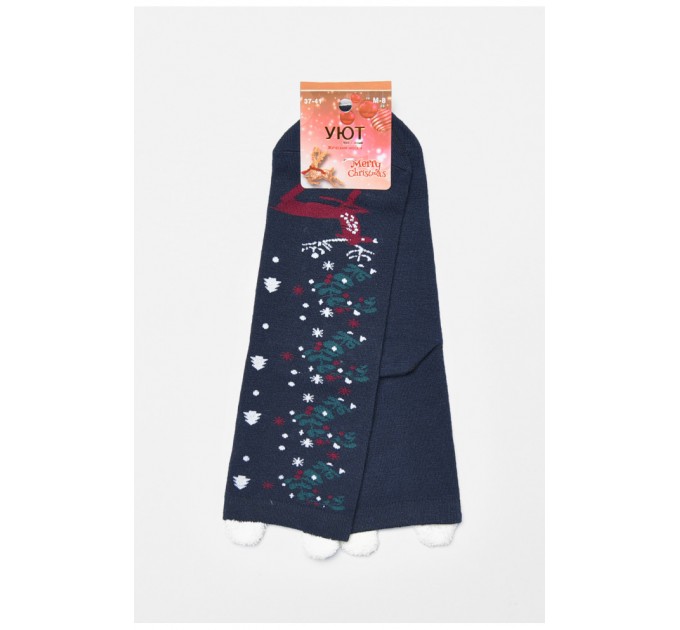 Шкарпетки жіночі з новорічним принтом темно-синього кольору 190971L