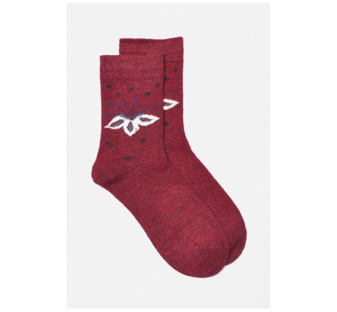 Шкарпетки жіночі на верблюжій вовні з принтом бордового кольору 191361L
