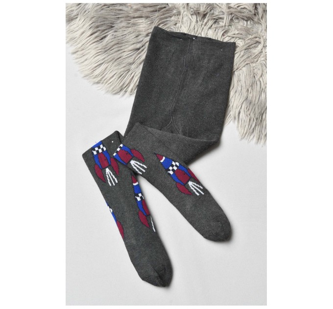 Колготи дитячі махрові для хлопчика темно-сірого кольору з малюнком 191751L