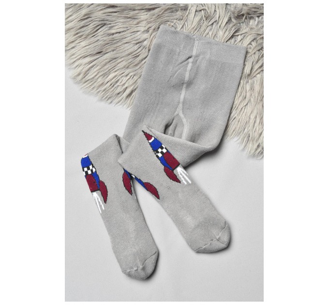 Колготи дитячі махрові для хлопчика сірого кольору з малюнком 191754L