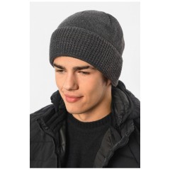 Шапка чоловіча з підворотом на флісе сірого кольору 191786L