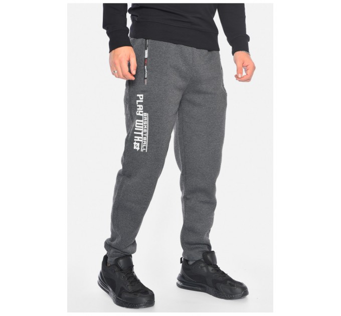 Спортивні штани чоловічі на флісі темно-сірого кольору 192529L