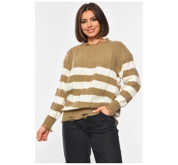 Свитер женский полубатальный бежевого цвета 192565L