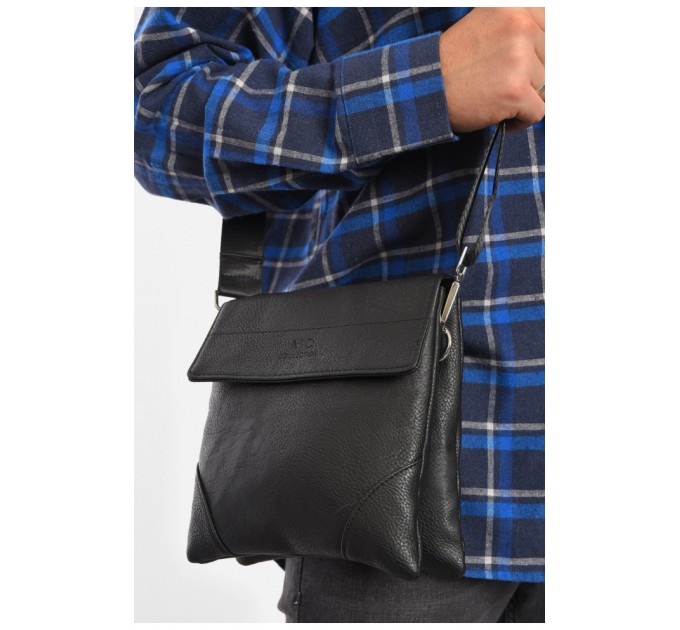Сумка мужская через плечо из экокожи черного цвета 192813L