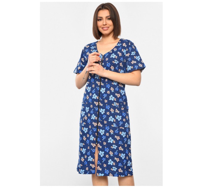 Халат жіночий напівбатальний з принтом темно-синього кольору 193009L