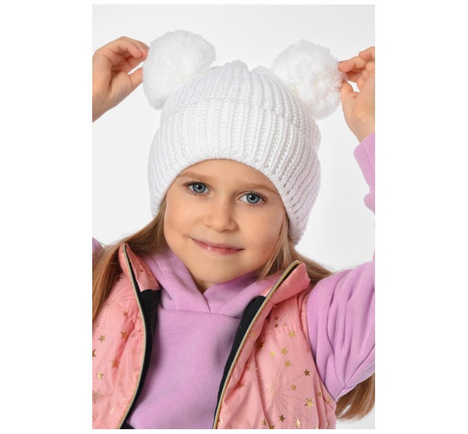 Шапка подростковая однотонная для девочки белого цвета 193180L