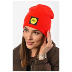 Женская шапка зимняя на флисе однотонная красного цвета 193190L