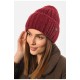 Шапка жіноча зимова на флісі однотонна бордового кольору 193198L