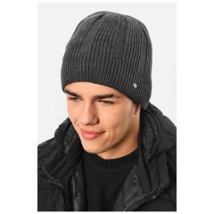 Мужская шапка на флисе темно-серого цвета 193766L