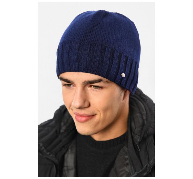 Мужская шапка на флисе синего цвета 193799L