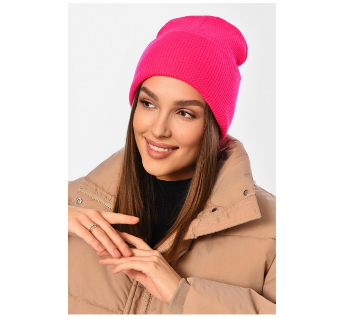 Шапка жіноча зимова однотонна малинового кольору 194134L