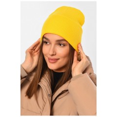 Шапка жіноча зимова однотонна жовтого кольору 194142L