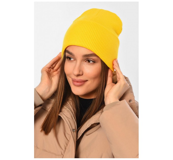 Шапка жіноча зимова однотонна жовтого кольору 194142L