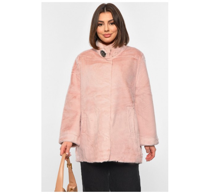 Шуба женская на искусственном меху розового цвета 194547L