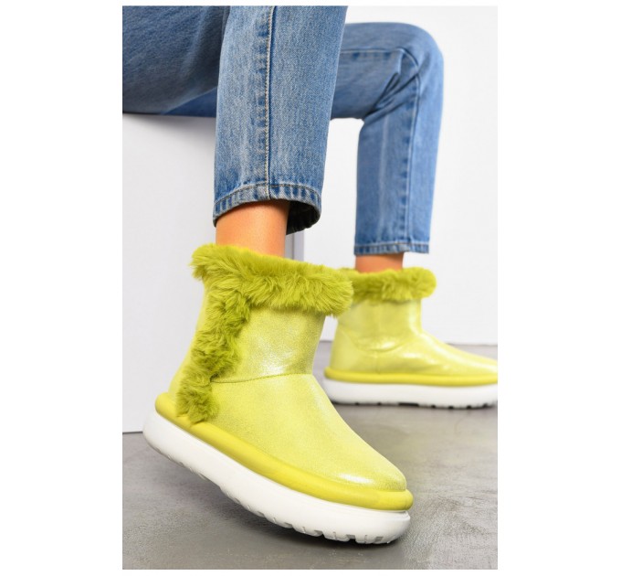Уггі жіночі на хутрі салатового кольору 195166L