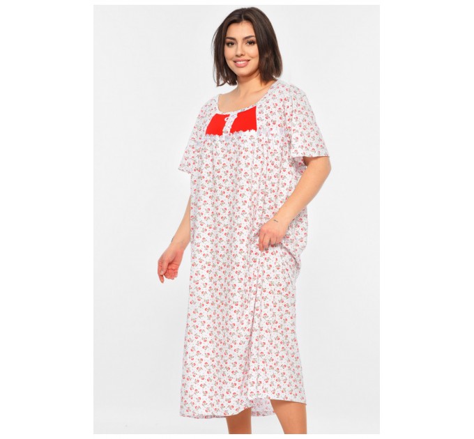 Нічна сорочка жіноча батальна білого кольору з принтом 195860L