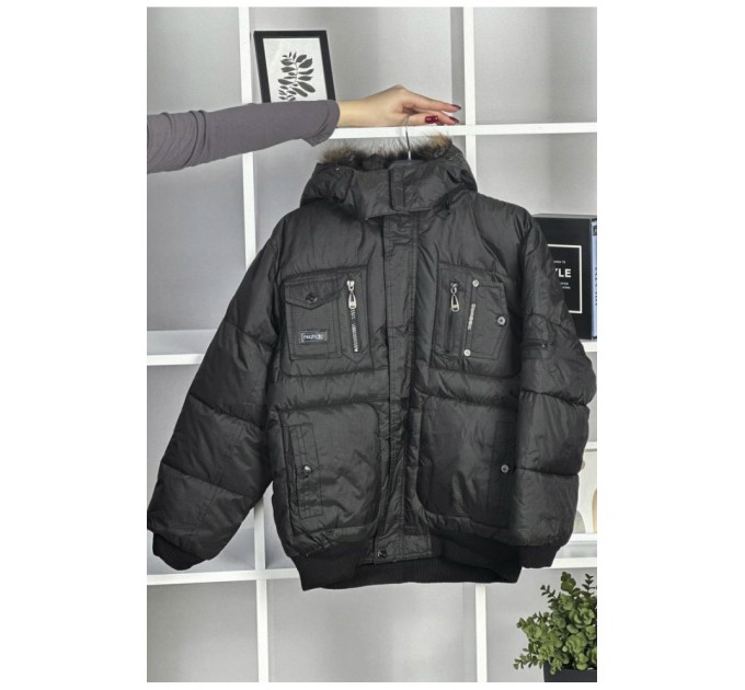 Куртка подростковая для мальчика зимняя черного цвета 196026L