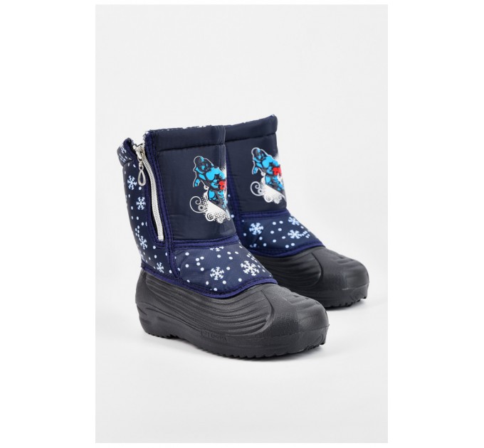 Дутики дитячі зі з`ємною шкарпеткою темно-синього кольору зі сніжинками 196046L