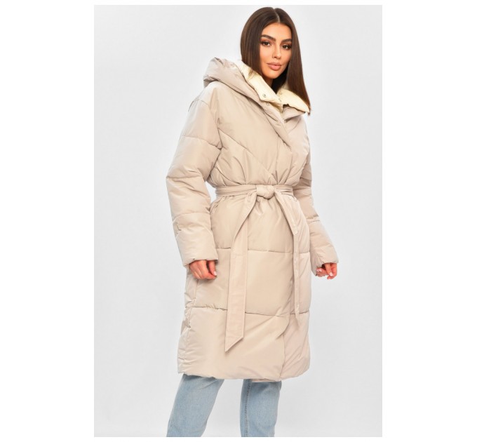 Куртка женская еврозима удлиненная бежевого цвета 196745L