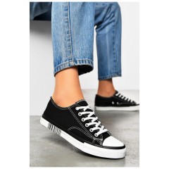 Кеды женские черного цвета на шнуровке 200092L