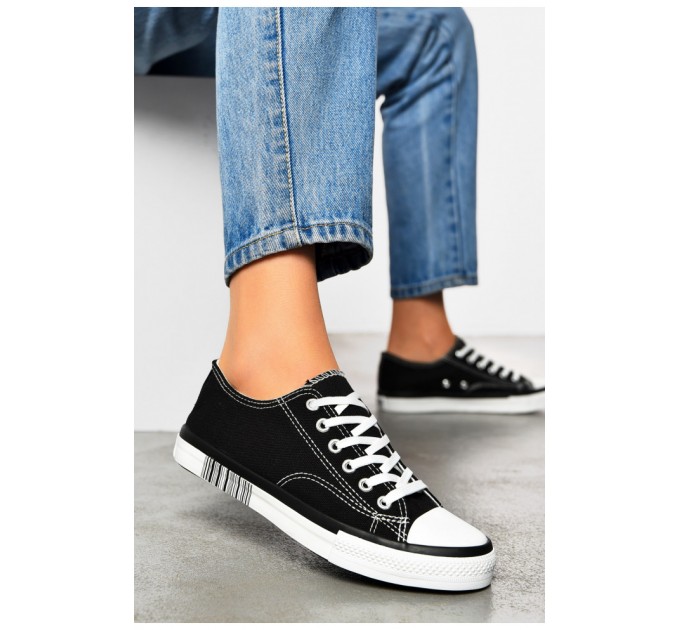 Кеды женские черного цвета на шнуровке 200092L