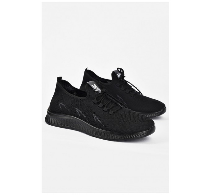 Кросівки чоловічі чорного кольору на шнурівці текстиль 200162L