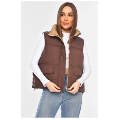 Женская жилетка однотонная коричневого цвета 200303L
