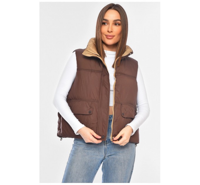 Женская жилетка однотонная коричневого цвета 200303L