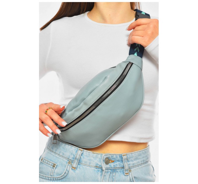 Бананка жіноча однотонна з екошкіри блакитного кольору 201196L