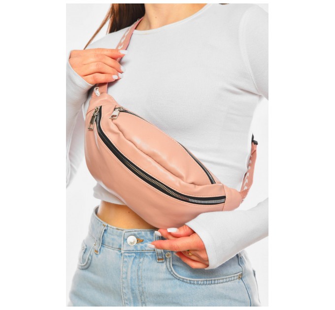 Бананка жіноча однотонна з екошкіри рожевого кольору 201198L