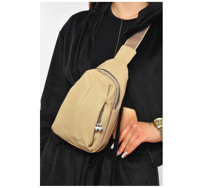 Бананка женская однотонная из экокожи бежевого цвета 201201L