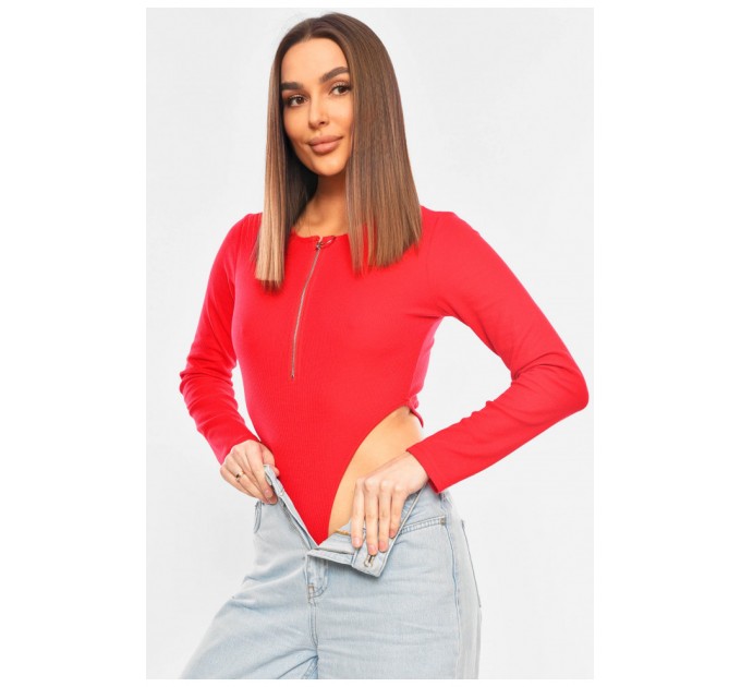 Боди женское однотонное в рубчике красного цвета 201340L