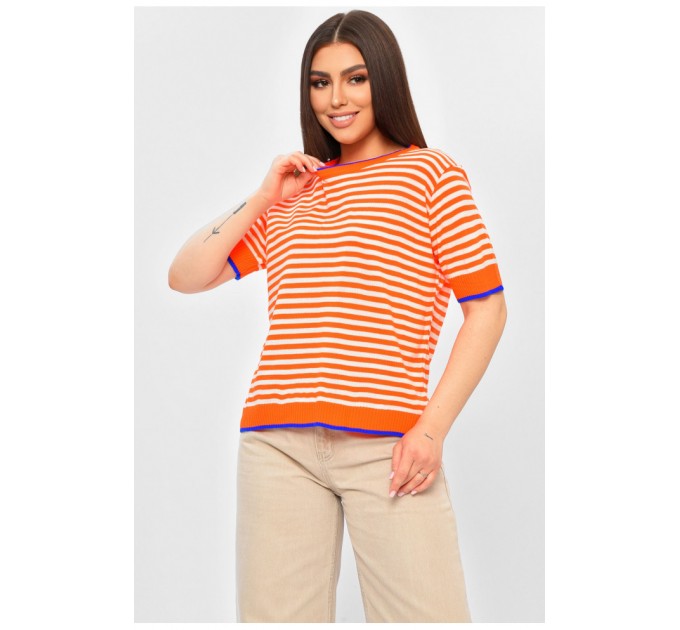 Жіноча футболка трикотажна помаранчевого кольору в смужку 201862L