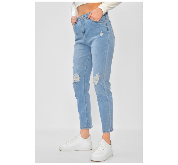 Джинси жіночі однотонні блакитного кольору 201871L