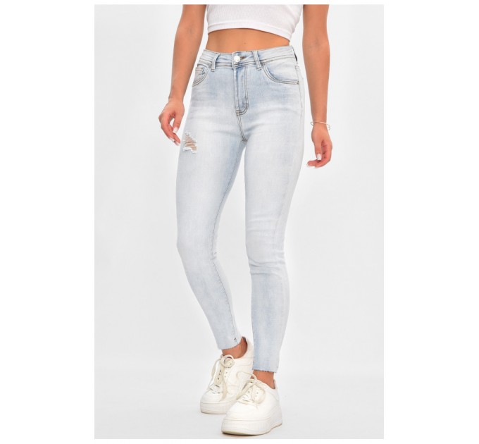 Джинси жіночі однотонні блакитного кольору 201872L