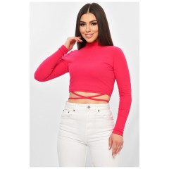 Кофта женская однотонная в рубчике розового цвета 201985L