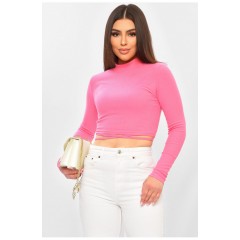 Кофта женская однотонная в рубчике светло-розового цвета 201986L