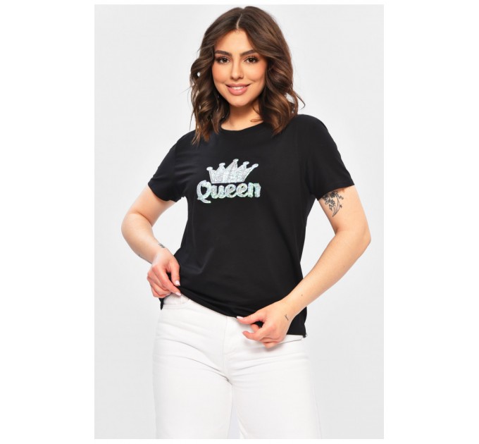 Женская футболка черного цвета с принтом 202248L