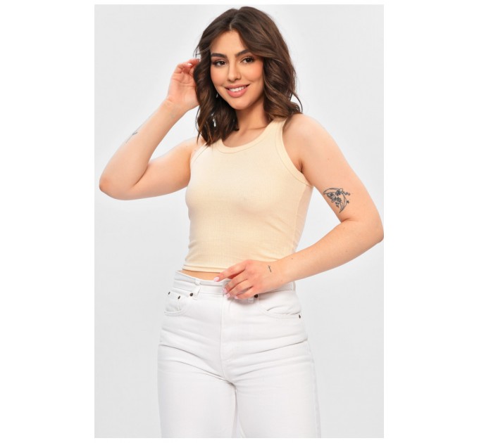 Женская майка однотонная в рубчик бежевого цвета 202269L