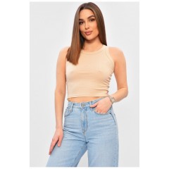 Женская майка однотонная в рубчик бежевого цвета 202270L