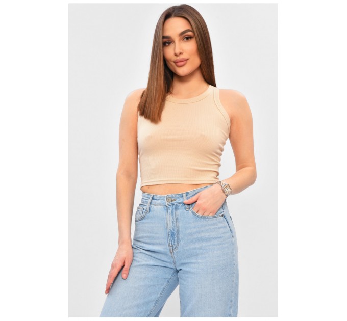 Женская майка однотонная в рубчик бежевого цвета 202270L