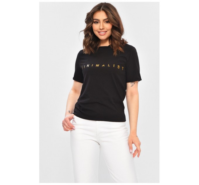 Женская футболка однотонная черного цвета с надписью 202446L