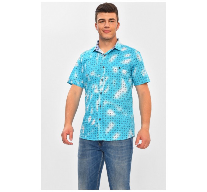 Сорочка чоловіча блакитного кольору з принтом 202942L