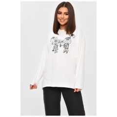 Женская кофта полубатальная белого цвета с принтом 203210L.