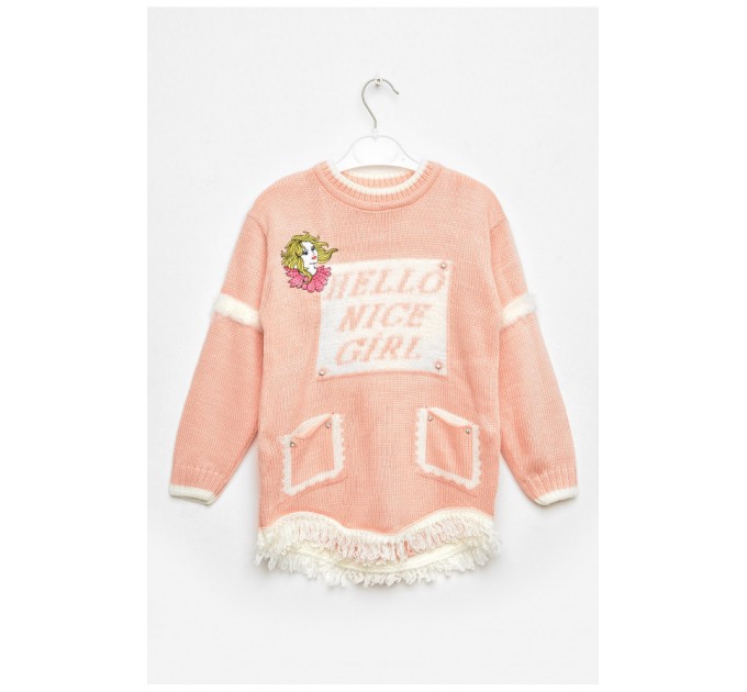 Детская кофта для девочки персикового цвета с принтом 203358L