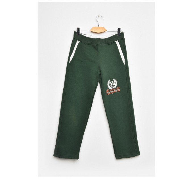 Штани дитячі для хлопчика темно-зеленого кольору на флісі 203375L