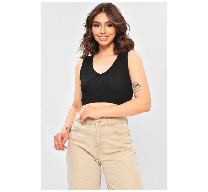Топ женский однотонный в рубчике черного цвета 203764L
