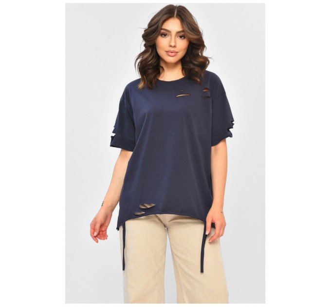 Женская футболка однотонная темно-синего цвета 203778L