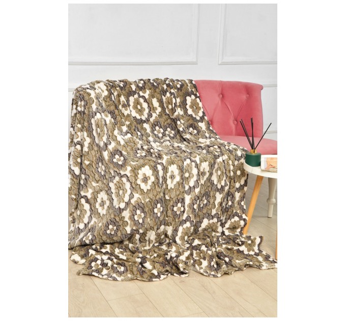 Плед зеленого кольору з квітковим принтом розмір 200*220 204085L